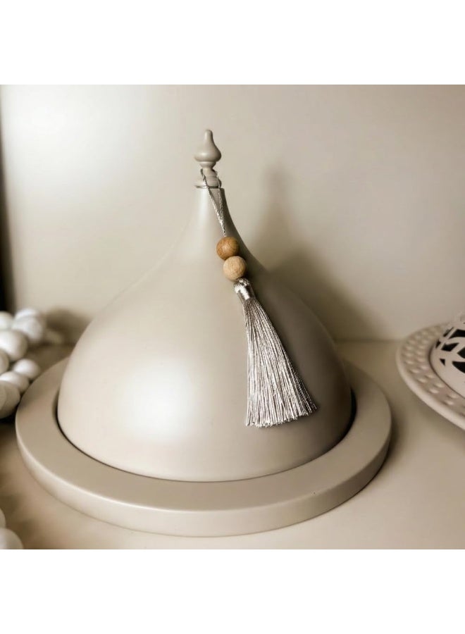 Mado Gallery  Ivory Conical Dessert & Dates Stand with Tassel – Ramadan & Eid Table Decor, Majlis Sweet Holder, Holds 1–2 kg - Image 2